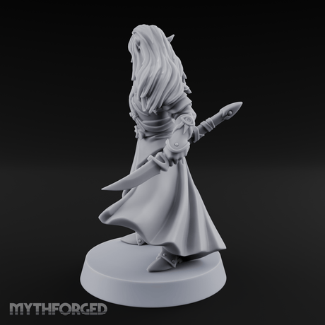 Dual Blades Pensive Elf Fighter Miniature for Dungeons and Dragons, Pathfinder or other TTRPGs