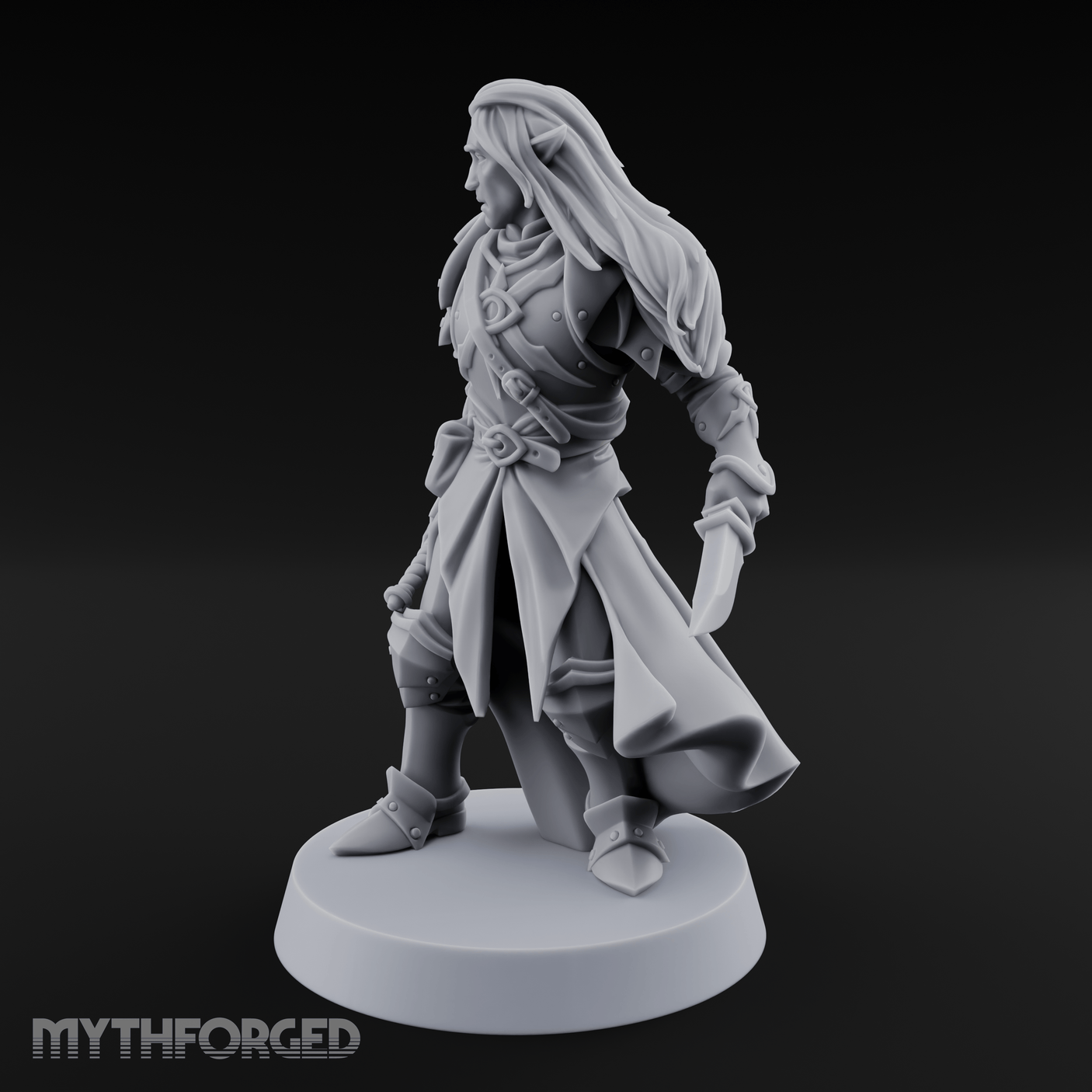 Dual Blades Pensive Elf Fighter Miniature for Dungeons and Dragons, Pathfinder or other TTRPGs