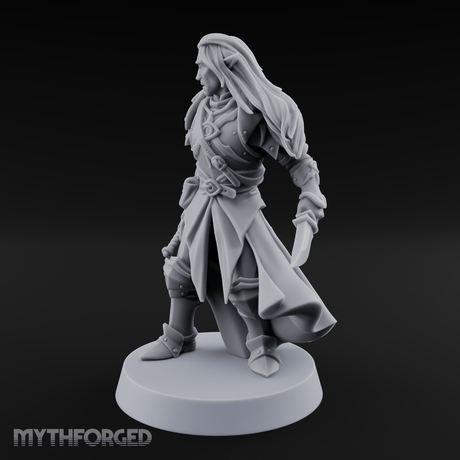 Dual Blades Pensive Elf Fighter Miniature for Dungeons and Dragons, Pathfinder or other TTRPGs