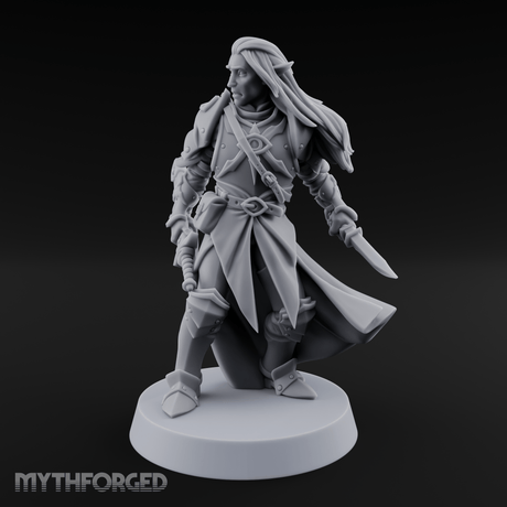 Dual Blades Pensive Elf Fighter Miniature for Dungeons and Dragons, Pathfinder or other TTRPGs
