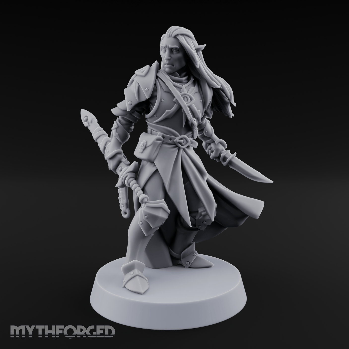 Dual Blades Pensive Elf Fighter Miniature for Dungeons and Dragons, Pathfinder or other TTRPGs