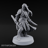 Dual Blades Pensive Elf Fighter Miniature for Dungeons and Dragons, Pathfinder or other TTRPGs