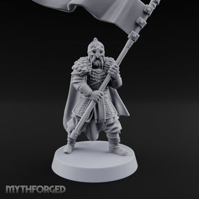 Banner Hoisting Standard Bearer Miniature for Dungeons and Dragons, Pathfinder or other TTRPGs