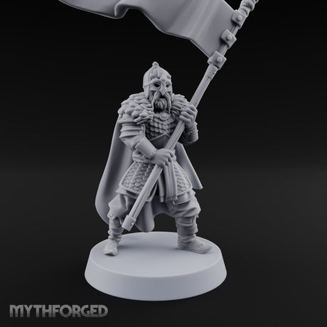 Banner Hoisting Standard Bearer Miniature for Dungeons and Dragons, Pathfinder or other TTRPGs