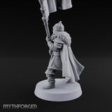 Banner Hoisting Standard Bearer Miniature for Dungeons and Dragons, Pathfinder or other TTRPGs