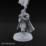 Banner Hoisting Standard Bearer Miniature for Dungeons and Dragons, Pathfinder or other TTRPGs