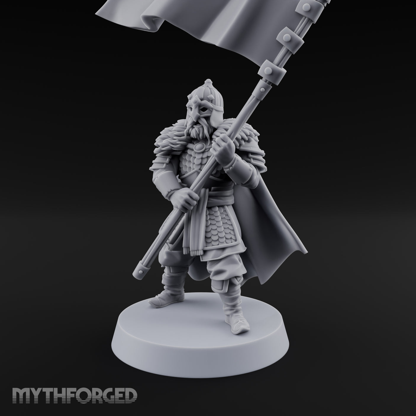 Banner Hoisting Standard Bearer Miniature for Dungeons and Dragons, Pathfinder or other TTRPGs