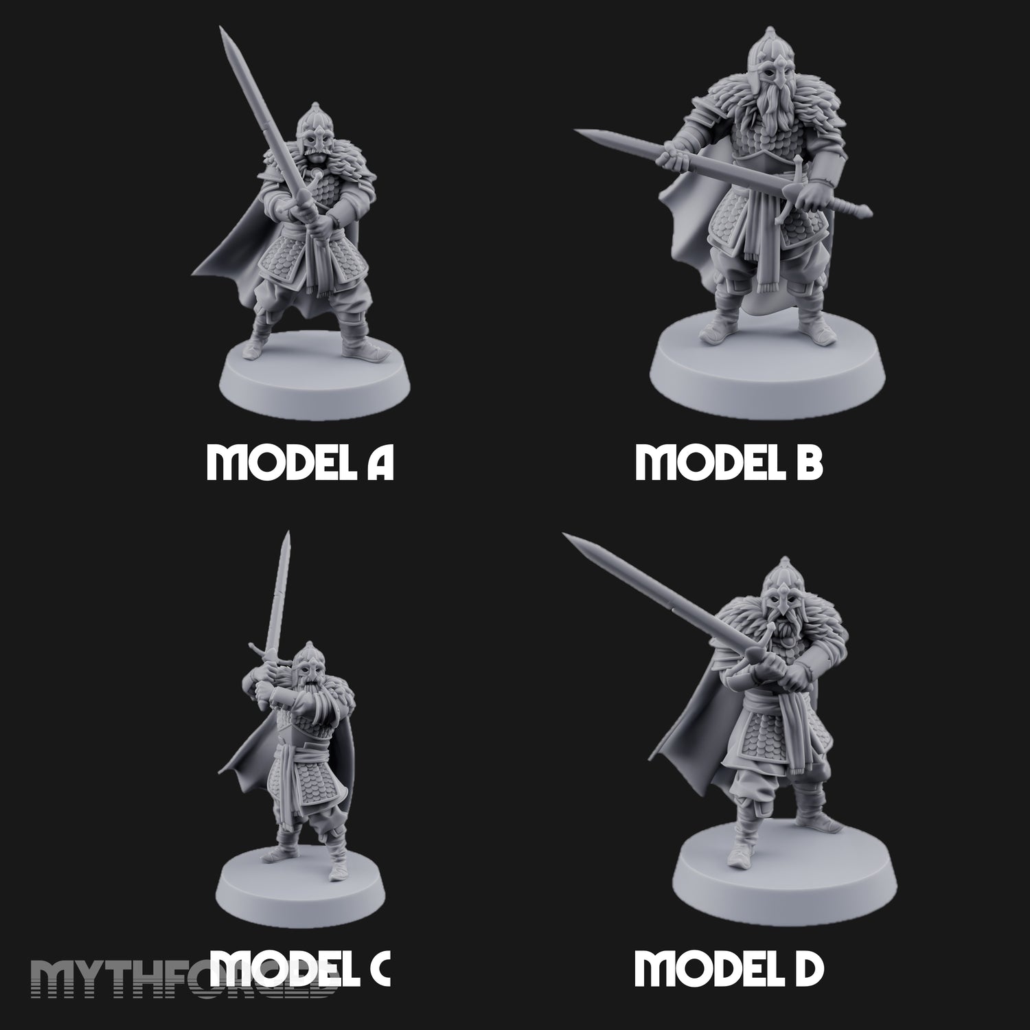 Scale-Clad Sword-Raising Northern Warriors Miniature for Dungeons and Dragons, Pathfinder or other TTRPGs