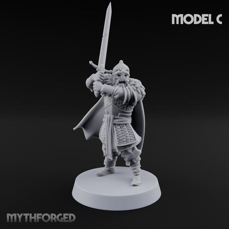 Scale-Clad Sword-Raising Northern Warrior C Miniature for Dungeons and Dragons, Pathfinder or other TTRPGs