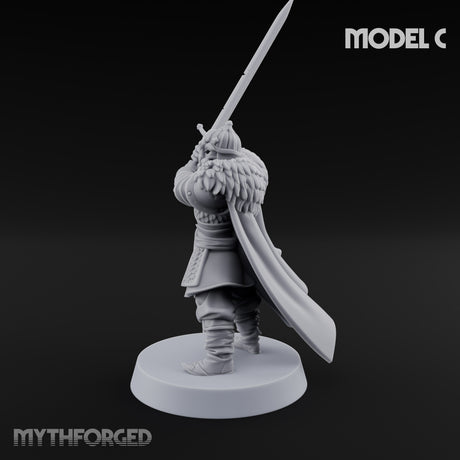 Scale-Clad Sword-Raising Northern Warrior C Miniature for Dungeons and Dragons, Pathfinder or other TTRPGs