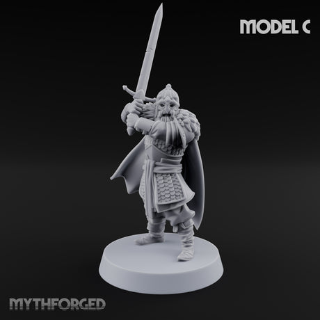 Scale-Clad Sword-Raising Northern Warrior C Miniature for Dungeons and Dragons, Pathfinder or other TTRPGs