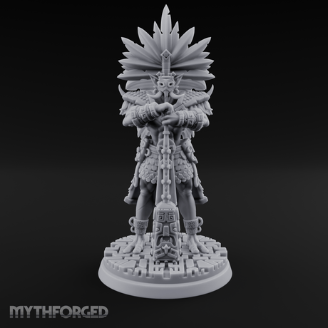 Aztec Inspired Feather Crowned  Hobgoblin Leader Miniature for Dungeons and Dragons, Pathfinder or other TTRPGs