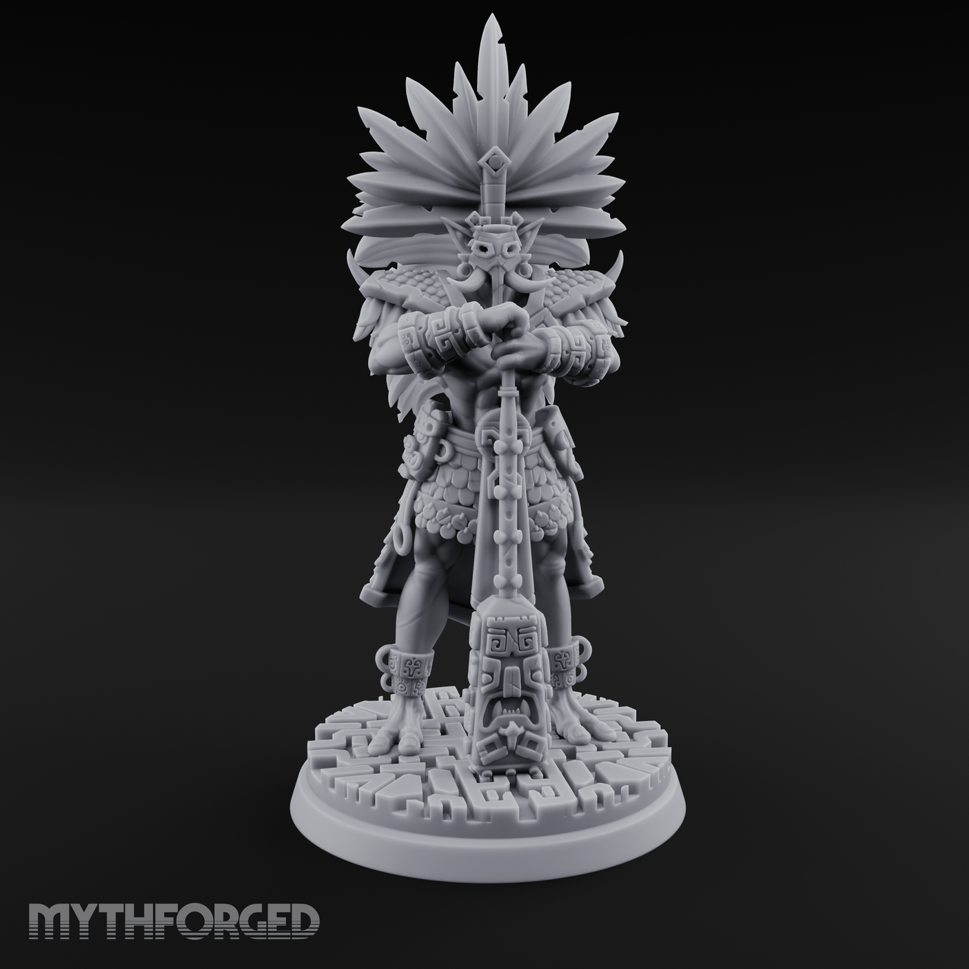 Aztec Inspired Feather Crowned  Hobgoblin Leader Miniature for Dungeons and Dragons, Pathfinder or other TTRPGs