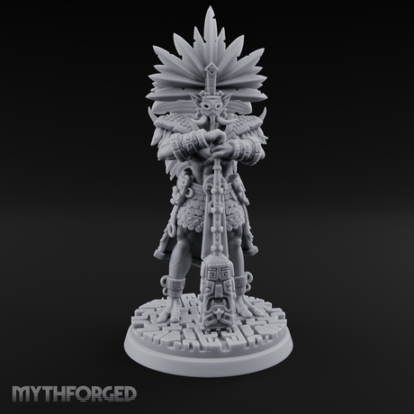 Aztec Inspired Feather Crowned  Hobgoblin Leader Miniature for Dungeons and Dragons, Pathfinder or other TTRPGs