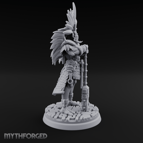 Aztec Inspired Feather Crowned  Hobgoblin Leader Miniature for Dungeons and Dragons, Pathfinder or other TTRPGs
