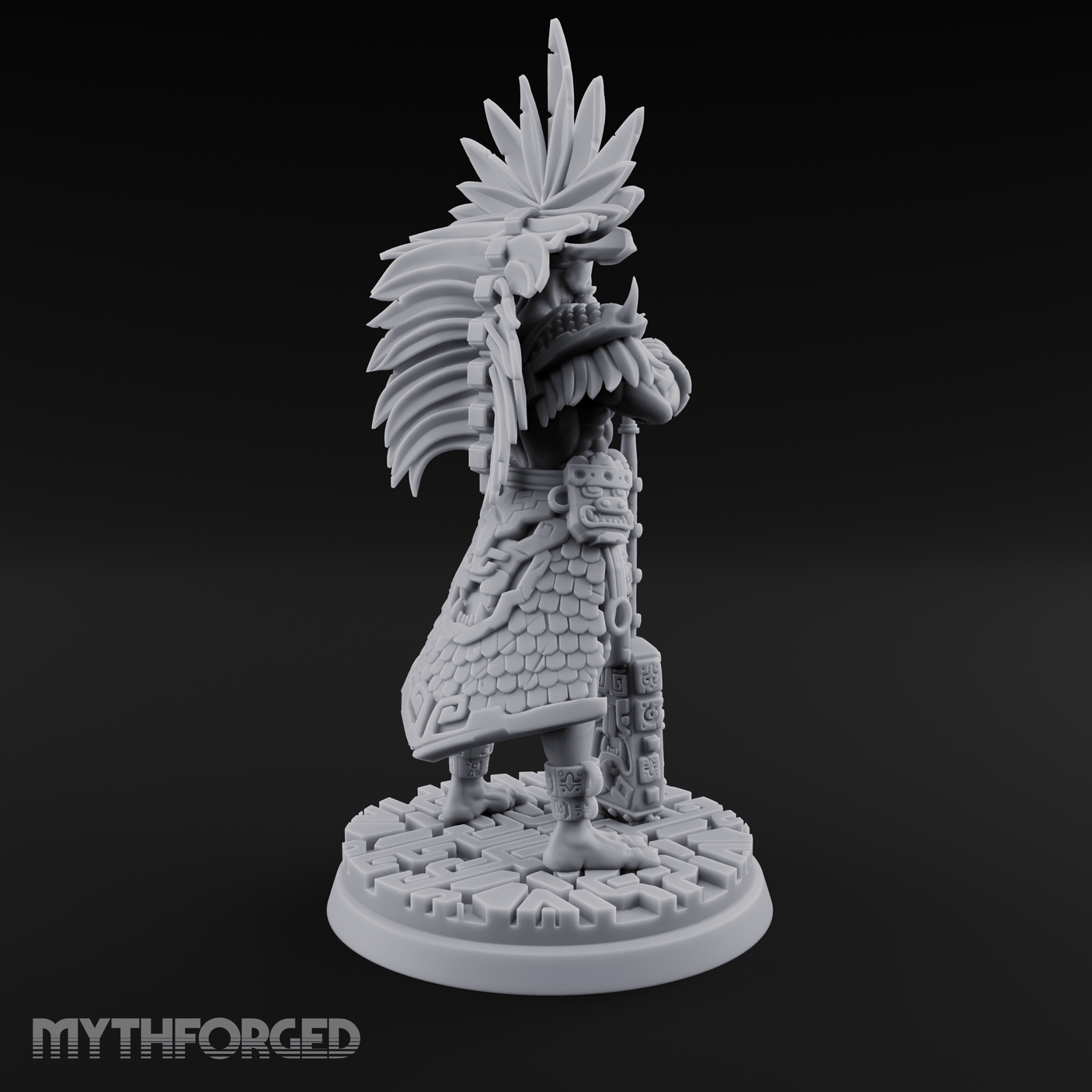 Aztec Inspired Feather Crowned  Hobgoblin Leader Miniature for Dungeons and Dragons, Pathfinder or other TTRPGs