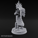 Aztec Inspired Feather Crowned  Hobgoblin Leader Miniature for Dungeons and Dragons, Pathfinder or other TTRPGs