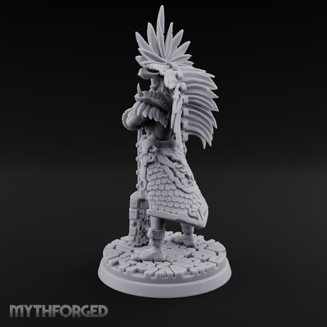 Aztec Inspired Feather Crowned  Hobgoblin Leader Miniature for Dungeons and Dragons, Pathfinder or other TTRPGs