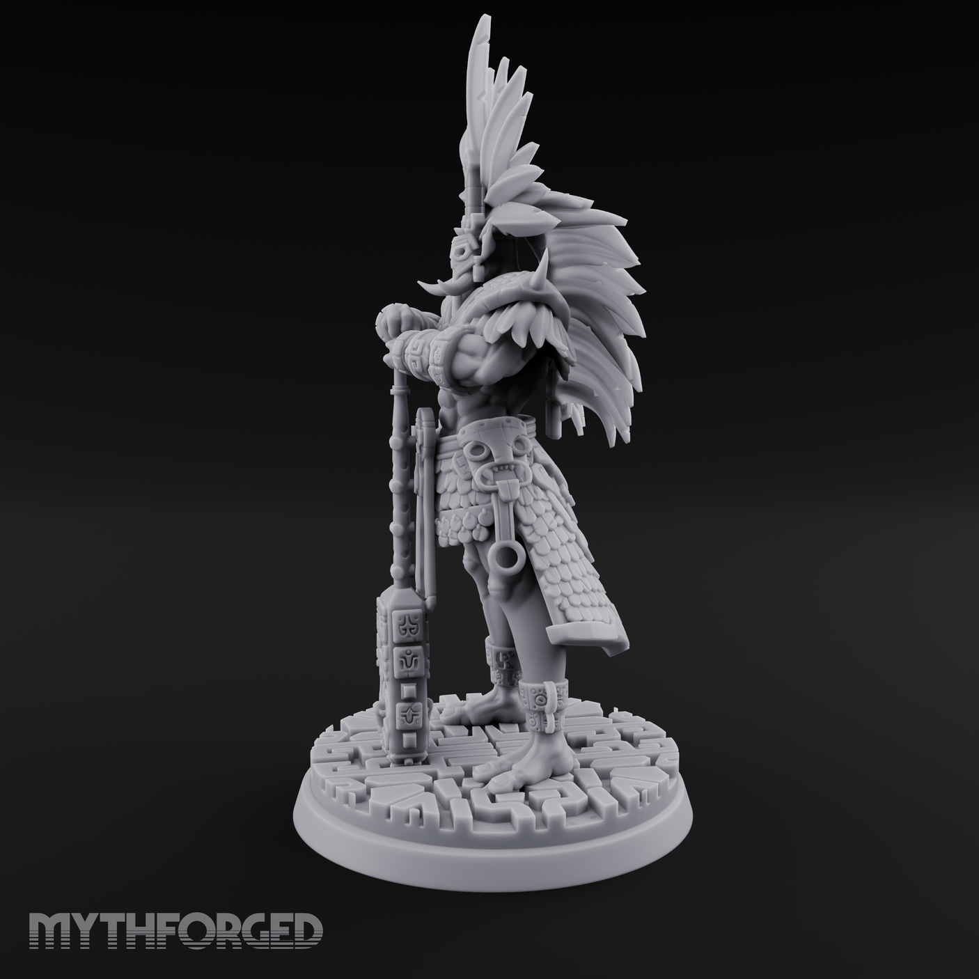 Aztec Inspired Feather Crowned  Hobgoblin Leader Miniature for Dungeons and Dragons, Pathfinder or other TTRPGs