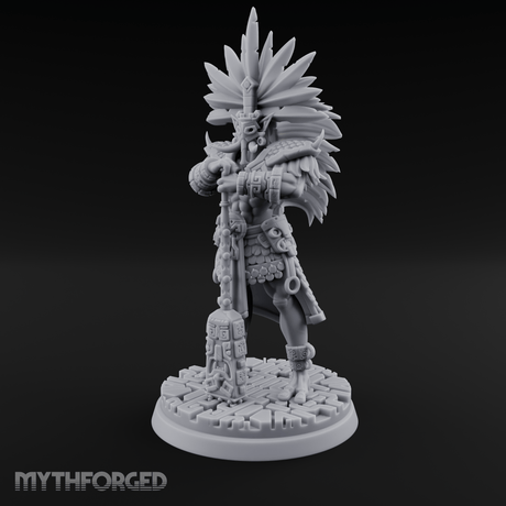 Aztec Inspired Feather Crowned  Hobgoblin Leader Miniature for Dungeons and Dragons, Pathfinder or other TTRPGs