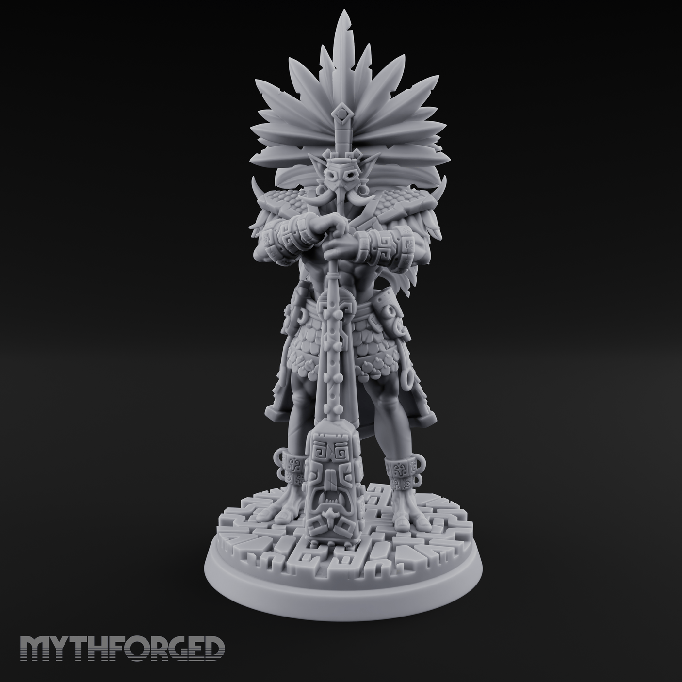 Aztec Inspired Feather Crowned  Hobgoblin Leader Miniature for Dungeons and Dragons, Pathfinder or other TTRPGs