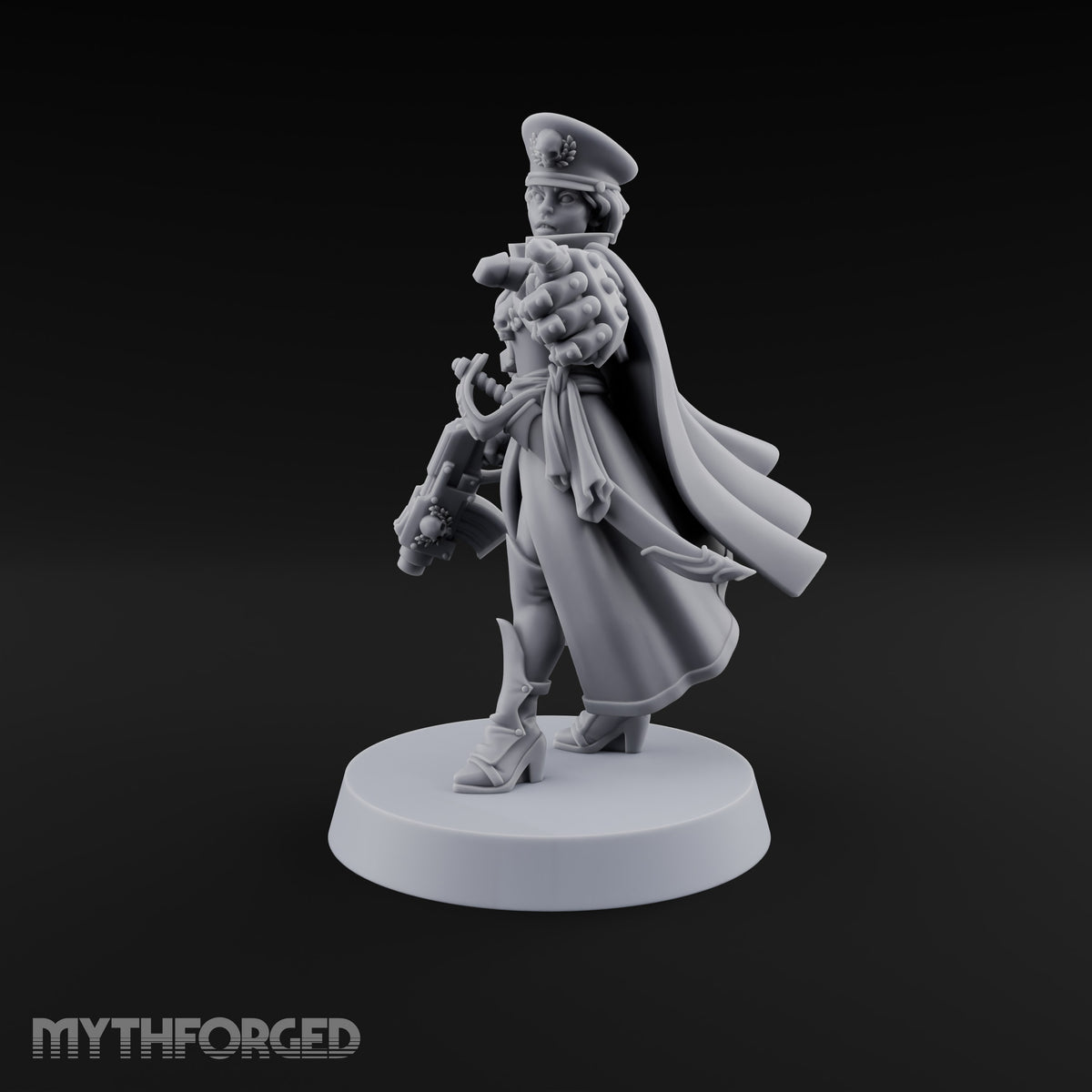 Forward, You Cowards Human Female Officer with Pistol