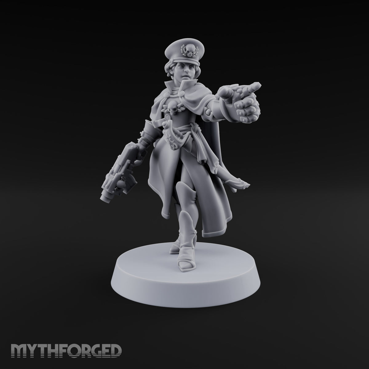 Forward, You Cowards Human Female Officer with Pistol
