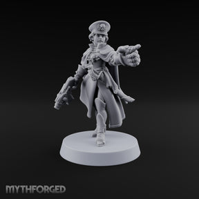 Forward, You Cowards Human Female Officer with Pistol