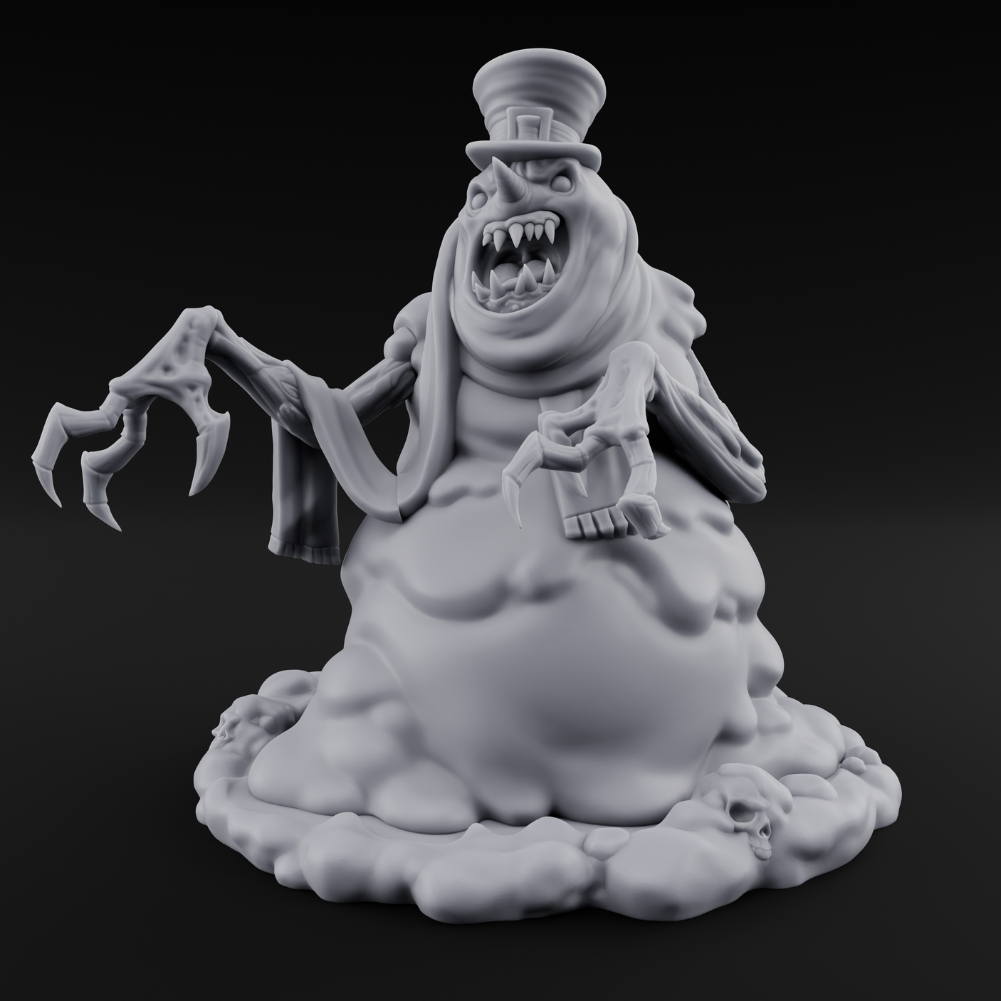 Skull Hoarding Top Hat Evil Snowman Miniature for Dungeons and Dragons, Pathfinder or other TTRPGs