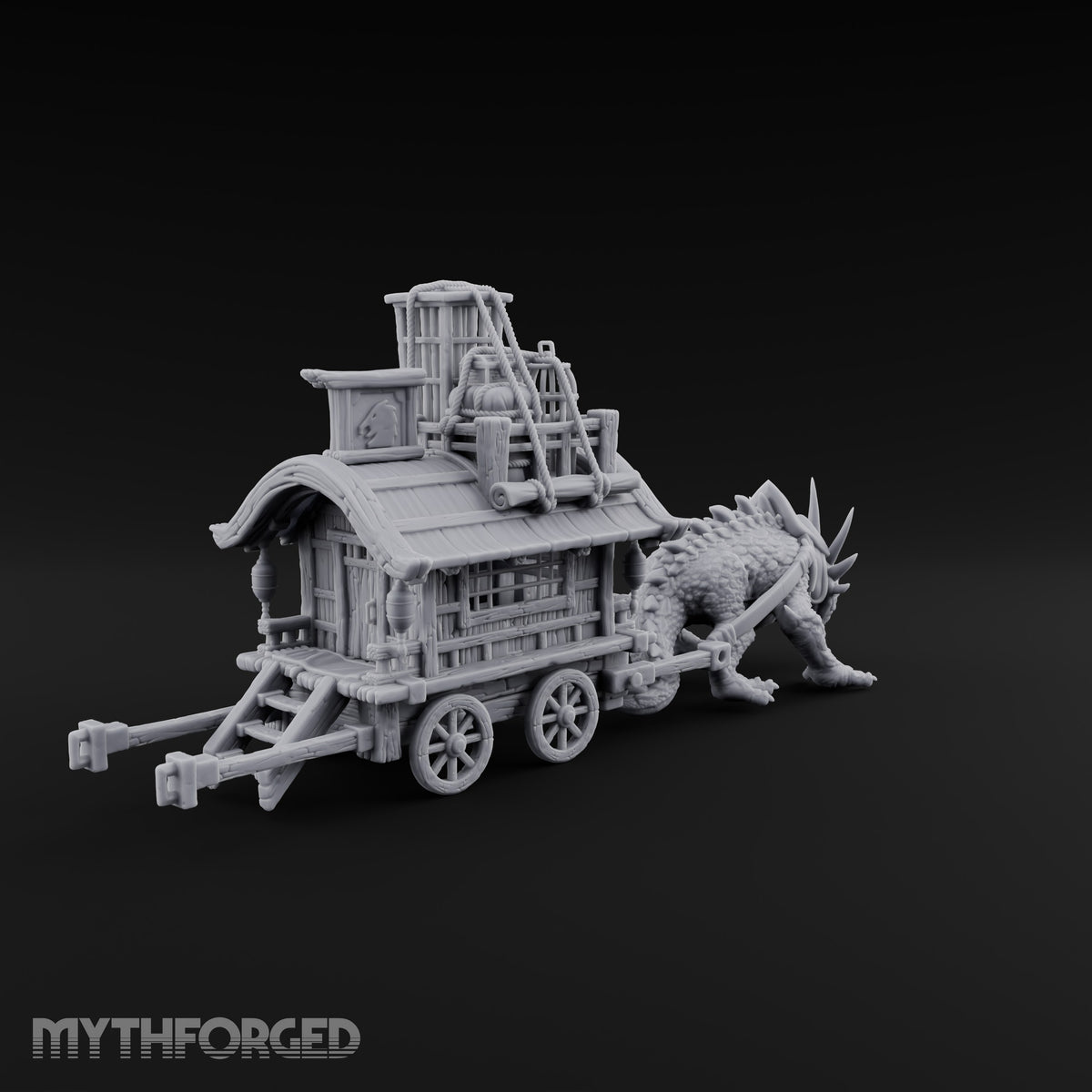 Spiny Beast Draws the Shop Creature-Drawn Wooden Vendor Wagon