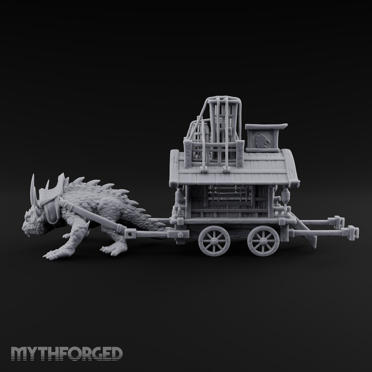 Spiny Beast Draws the Shop Creature-Drawn Wooden Vendor Wagon