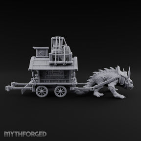 Spiny Beast Draws the Shop Creature-Drawn Wooden Vendor Wagon