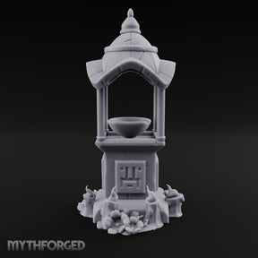 Face-Carved Crack-Veined Shrine Basin Well Miniature for Dungeons and Dragons, Pathfinder or other TTRPGs