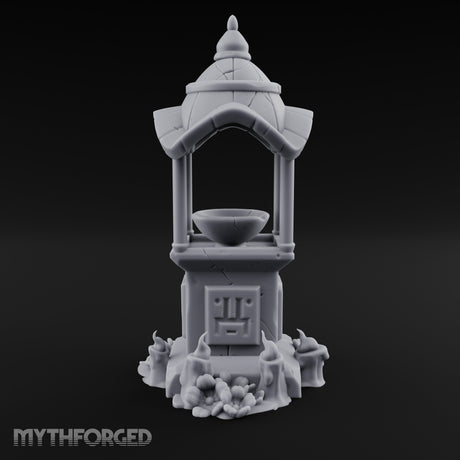 Face-Carved Crack-Veined Shrine Basin Well Miniature for Dungeons and Dragons, Pathfinder or other TTRPGs