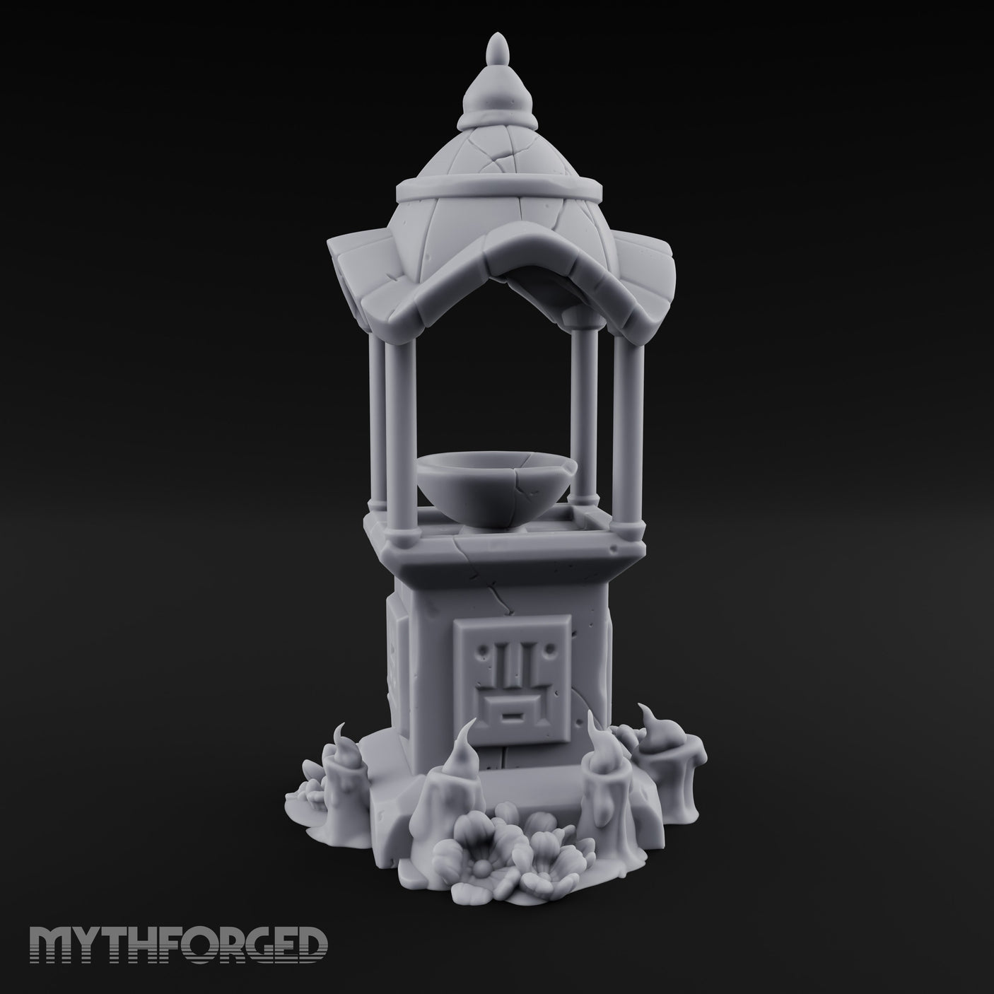 Face-Carved Crack-Veined Shrine Basin Well Miniature for Dungeons and Dragons, Pathfinder or other TTRPGs