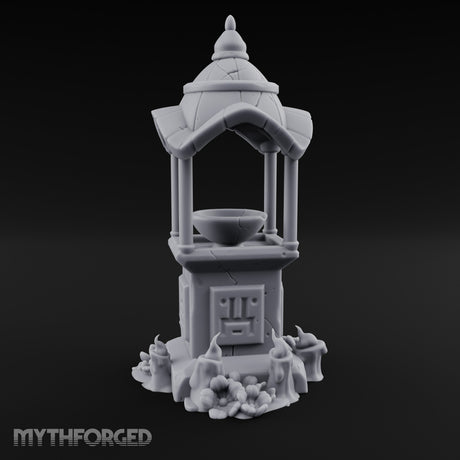 Face-Carved Crack-Veined Shrine Basin Well Miniature for Dungeons and Dragons, Pathfinder or other TTRPGs