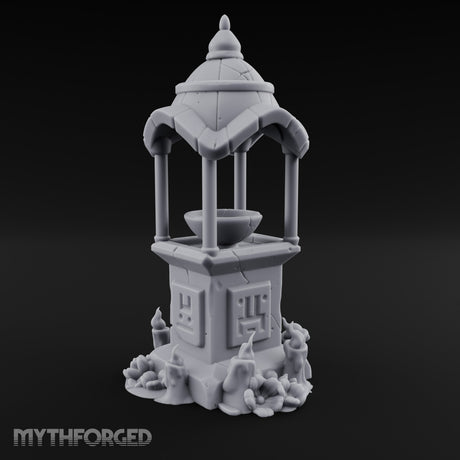 Face-Carved Crack-Veined Shrine Basin Well Miniature for Dungeons and Dragons, Pathfinder or other TTRPGs