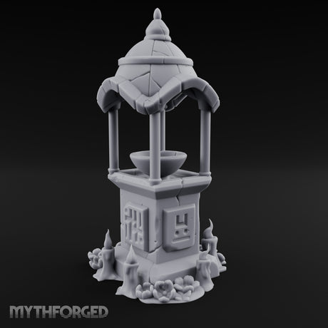 Face-Carved Crack-Veined Shrine Basin Well Miniature for Dungeons and Dragons, Pathfinder or other TTRPGs