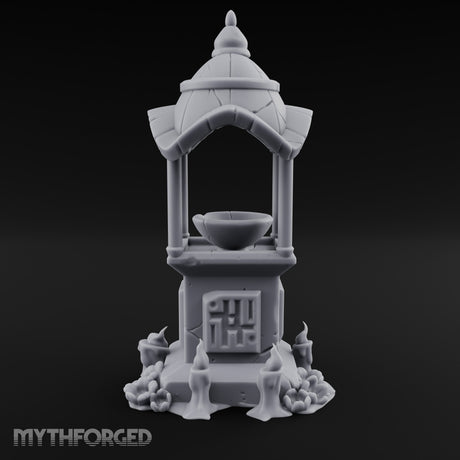 Face-Carved Crack-Veined Shrine Basin Well Miniature for Dungeons and Dragons, Pathfinder or other TTRPGs
