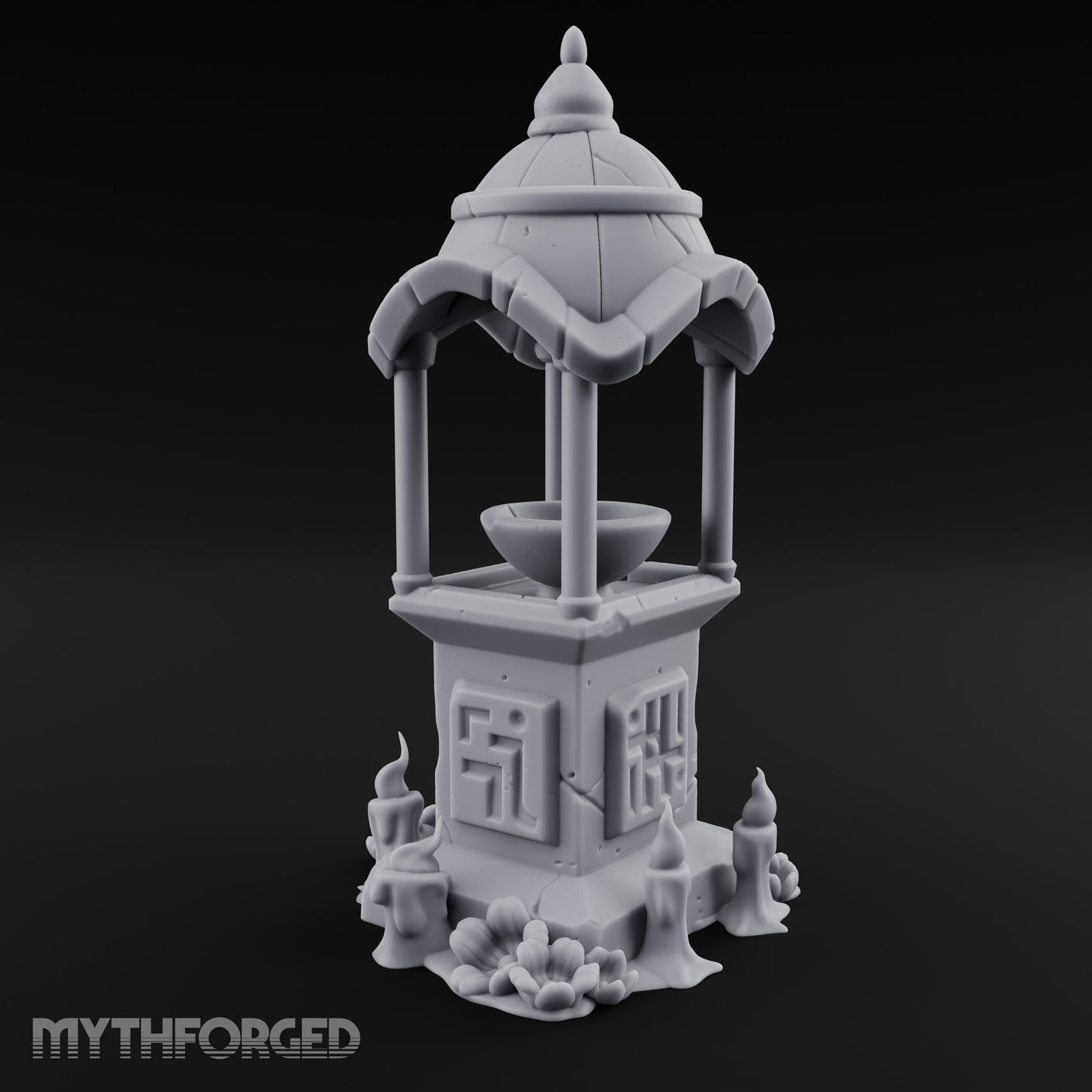 Face-Carved Crack-Veined Shrine Basin Well Miniature for Dungeons and Dragons, Pathfinder or other TTRPGs