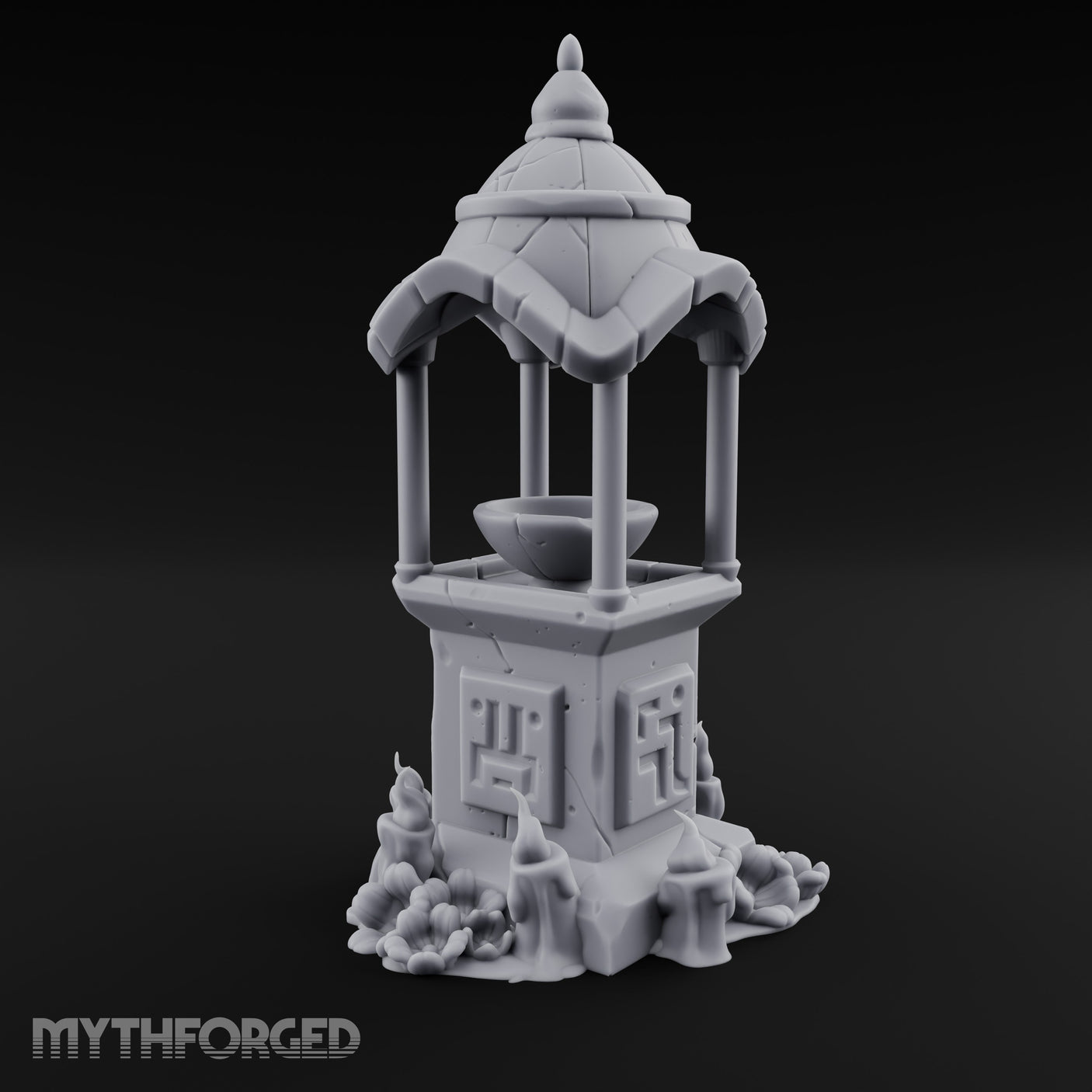 Face-Carved Crack-Veined Shrine Basin Well Miniature for Dungeons and Dragons, Pathfinder or other TTRPGs