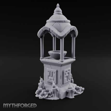 Face-Carved Crack-Veined Shrine Basin Well Miniature for Dungeons and Dragons, Pathfinder or other TTRPGs