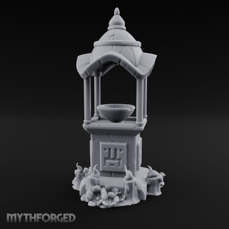 Face-Carved Crack-Veined Shrine Basin Well Miniature for Dungeons and Dragons, Pathfinder or other TTRPGs
