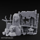 Face-Carved Flame-Guarded Tribal Rock Shrine Wall Scene Miniature for Dungeons and Dragons, Pathfinder or other TTRPGs