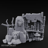 Face-Carved Flame-Guarded Tribal Rock Shrine Wall Scene Miniature for Dungeons and Dragons, Pathfinder or other TTRPGs