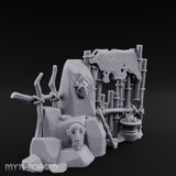 Face-Carved Flame-Guarded Tribal Rock Shrine Wall Scene Miniature for Dungeons and Dragons, Pathfinder or other TTRPGs