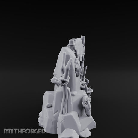Face-Carved Flame-Guarded Tribal Rock Shrine Wall Scene Miniature for Dungeons and Dragons, Pathfinder or other TTRPGs