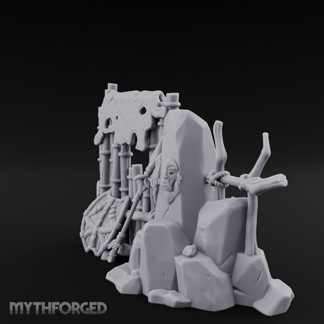 Face-Carved Flame-Guarded Tribal Rock Shrine Wall Scene Miniature for Dungeons and Dragons, Pathfinder or other TTRPGs