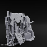 Face-Carved Flame-Guarded Tribal Rock Shrine Wall Scene Miniature for Dungeons and Dragons, Pathfinder or other TTRPGs