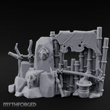Face-Carved Flame-Guarded Tribal Rock Shrine Wall Scene Miniature for Dungeons and Dragons, Pathfinder or other TTRPGs